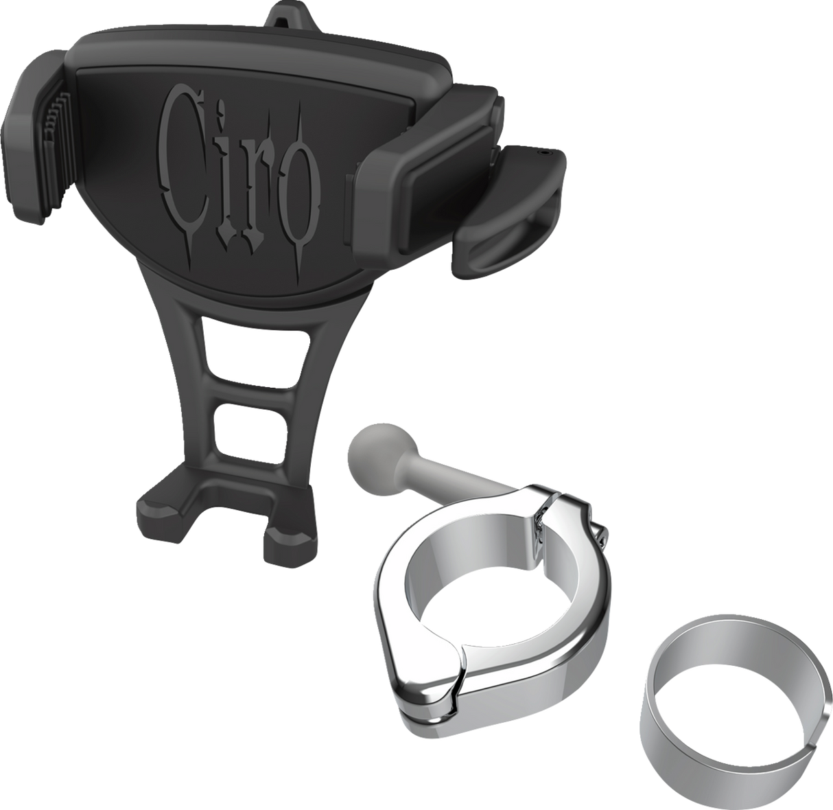 CIRO Phone Holder - Constrictor - Black - Chrome 1-1/8" | 1-1/4" Handlebar Mount 50354