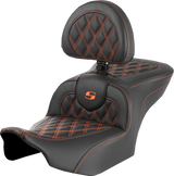 SADDLEMEN RoadSofa™ Seat - with Backrest - Lattice Stitch - Orange Stitch - FLTR/FLHX '23-'24 823-07-182B3