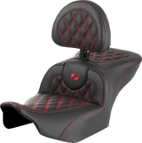 SADDLEMEN RoadSofa* Seat with Backrest - Lattice Stitch - Red Stitch - FLTR/FLHX '23-'24 - Part 823-07-182B4