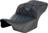 SADDLEMEN Roadsofa* Extended Reach Seat - without Backrest - Lattice Stitch - Blue Stitch - FLTR/FLHX '23-'24 823-07-18401