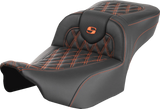 SADDLEMEN Roadsofa* Extended Reach Seat - without Backrest - Lattice - Orange Stitch - FLTR/FLHX '23-'24 823-07-18403