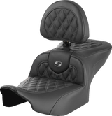 SADDLEMEN RoadSofa* Seat - with Backrest - Lattice Stitch - Gray Stitch - FLTR/FLHX '23-'24 823-07-182B2