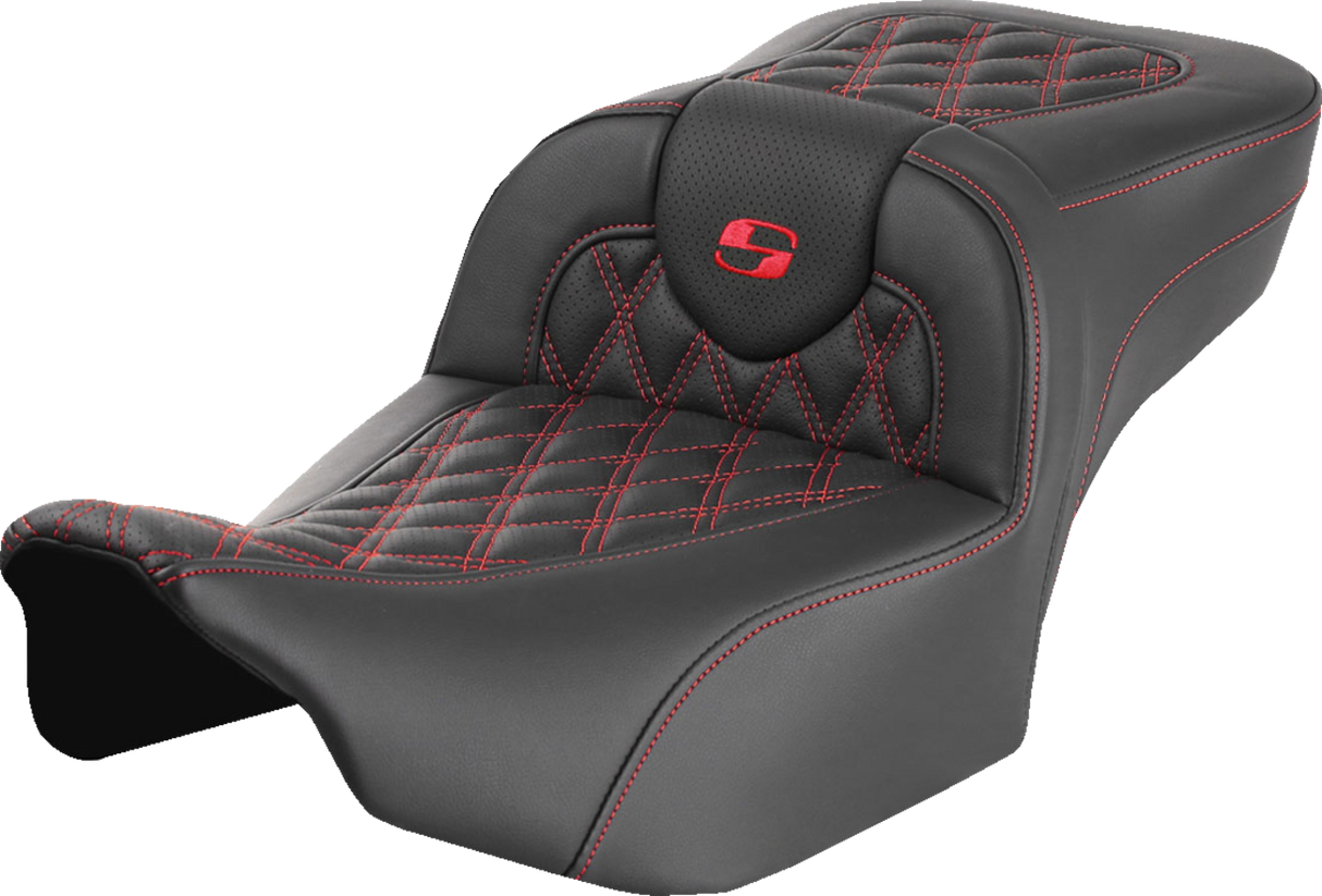 SADDLEMEN Roadsofa* Extended Reach Seat - Lattice Stitch with Red Stitch - Part 823-07-18404 for FLTR/FLHX '23-'24