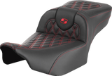 SADDLEMEN Roadsofa* Extended Reach Seat - Lattice Stitch with Red Stitch - Part 823-07-18404 for FLTR/FLHX '23-'24