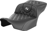 SADDLEMEN Roadsofa™ Extended Reach Seat - without Backrest - Lattice Stitch - White Stitch - FLTR/FLHX '23-'24 823-07-18406