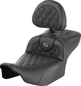 SADDLEMEN Roadsofa* Extended Reach Seat - with Backrest - Lattice Stitch - Gray Stitch - FLTR/FLHX '23-'24 823-07-184B2