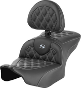 SADDLEMEN RoadSofa* Seat - with Backrest - Lattice Stitch - Silver Stitch - FLTR/FLHX '23-'24 823-07-182B5