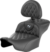 SADDLEMEN Roadsofa* Extended Reach Seat - with Backrest - Lattice Stitch - Silver Stitch - FLTR/FLHX '23-'24 823-07-184B5