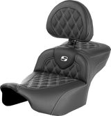SADDLEMEN Roadsofa* Extended Reach Seat - with Backrest - Lattice Stitch - White Stitch - FLTR/FLHX '23-'24 823-07-184B6