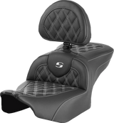 SADDLEMEN RoadSofa* Seat - with Backrest - Lattice Stitch - White Stitch - FLTR/FLHX '23-'24 823-07-182B6