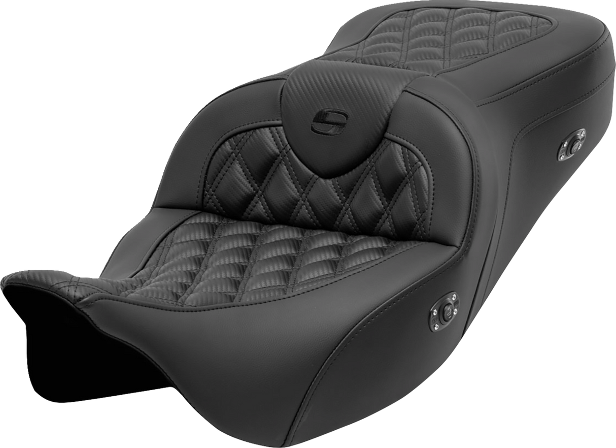 SADDLEMEN Roadsofa* Seat without Backrest - Lattice Stitch - Carbon Fiber - FL '08-'23 - Part 808-07B-206A0
