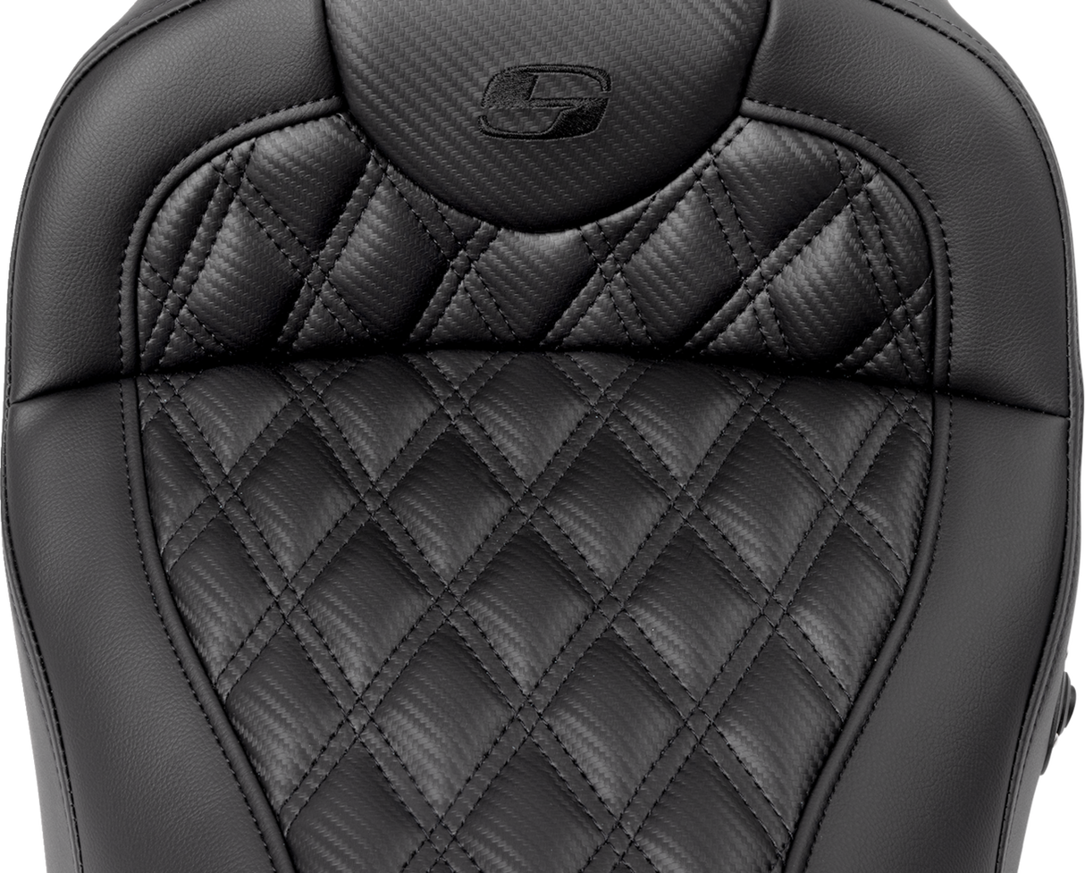 SADDLEMEN Roadsofa* Seat without Backrest - Lattice Stitch - Carbon Fiber - FL '08-'23 - Part 808-07B-206A0