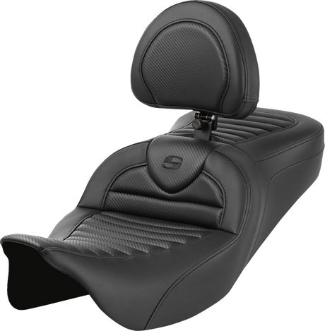 SADDLEMEN Roadsofa* Seat - with Backrest - Tuck-n-Roll - Carbon Fiber - FL '08-'23 808-07B-204B0