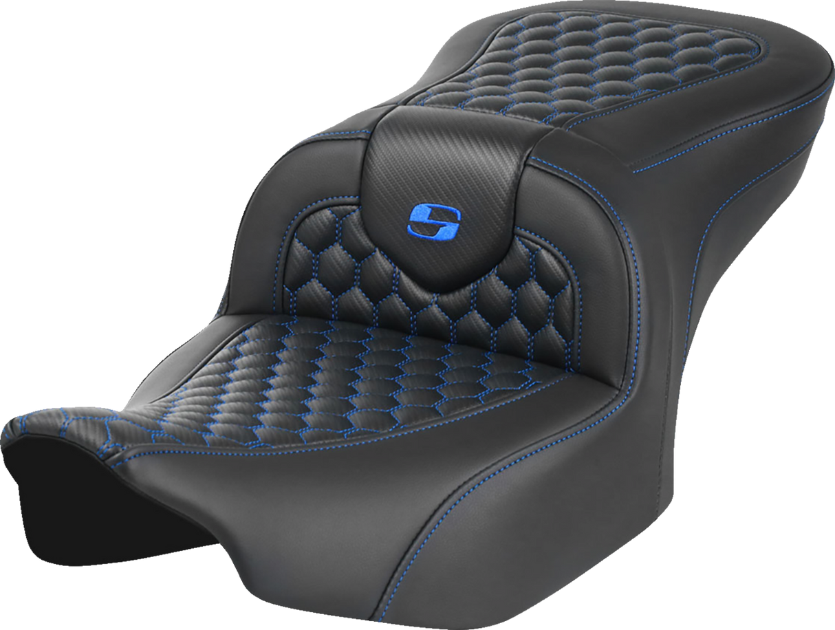 SADDLEMEN Roadsofa* Seat - without Backrest - Honeycomb - Blue Stitch - FLTR/FLHX '23-'24 823-07-18901