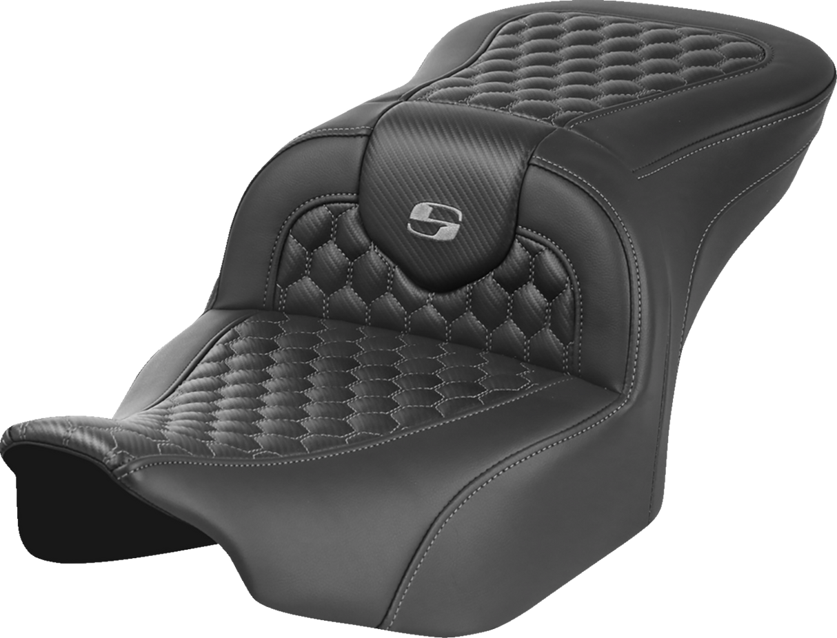 SADDLEMEN Roadsofa* Seat - without Backrest - Honeycomb - Gray Stitch - FLTR/FLHX '23-'24 823-07-18902