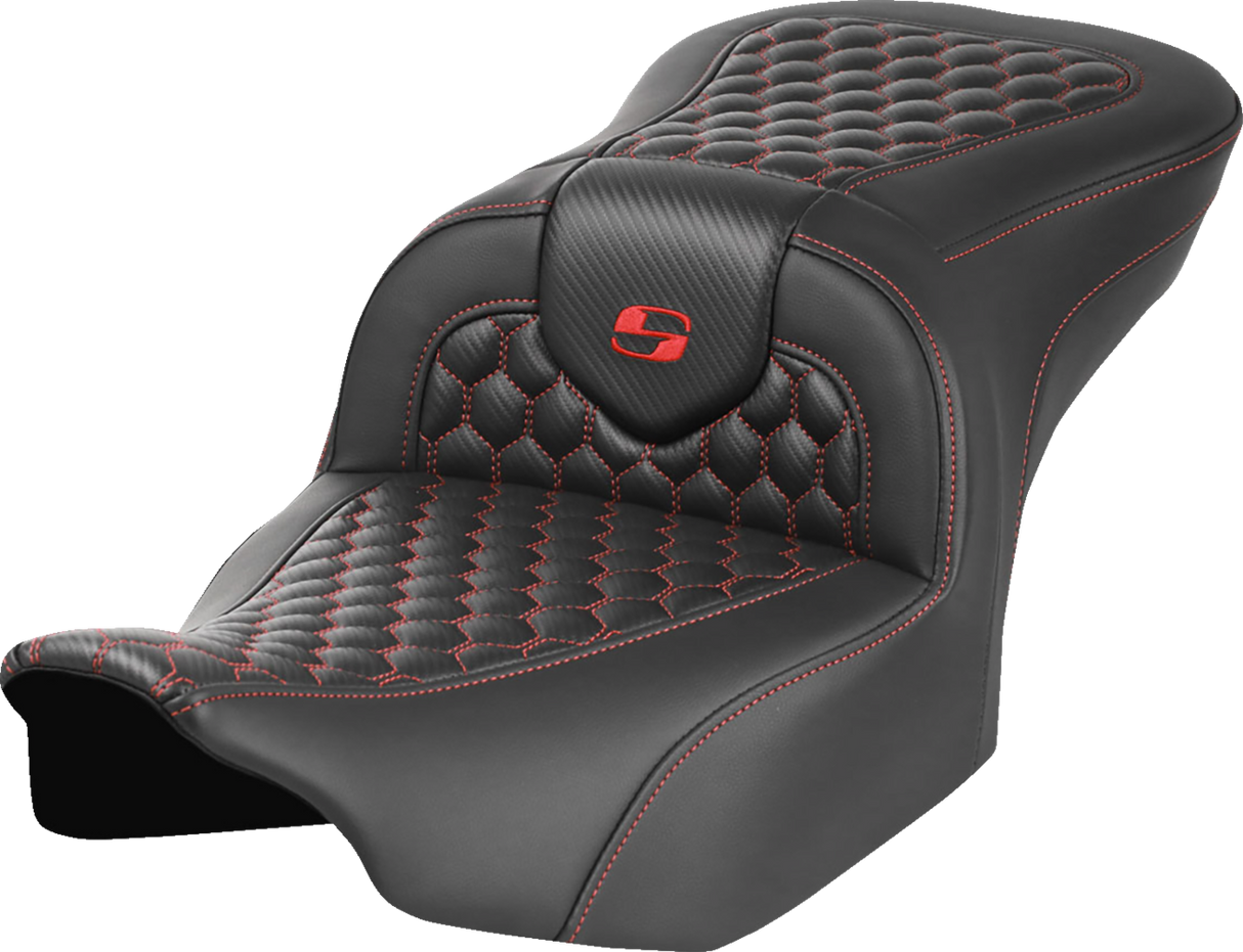 SADDLEMEN Roadsofa* Seat - without Backrest - Honeycomb - Red Stitch - FLTR/FLHX '23-'24 823-07-18904