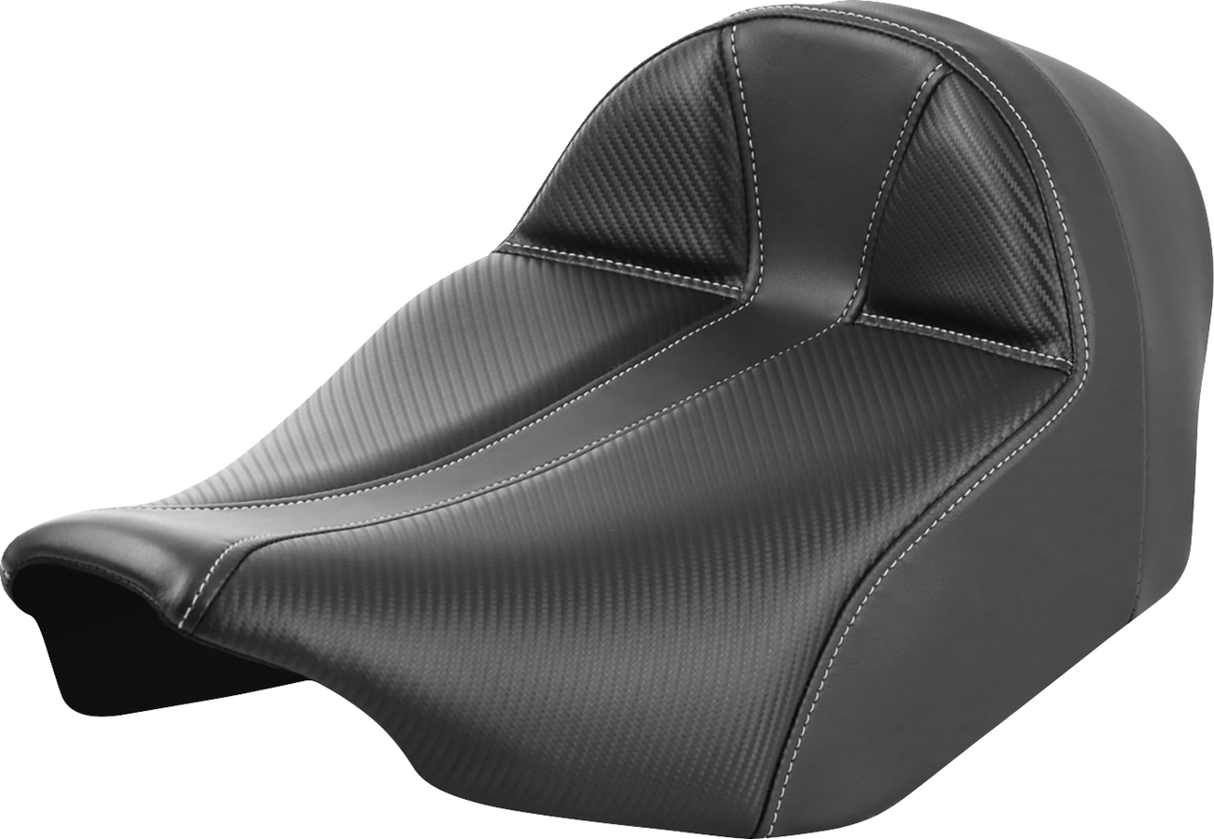 SADDLEMEN Dominator Solo Seat - Carbon Fiber with Silver Stitch - Extended Reach - FLT/FLH '23-'24 (Part #823-07E-0042)