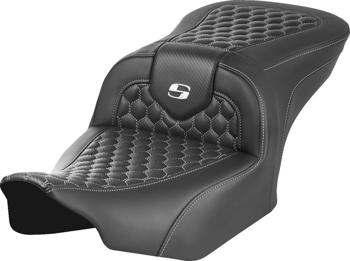 SADDLEMEN Roadsofa* Seat - without Backrest - Honeycomb - White Stitch - FLTR/FLHX '23-'24 823-07-18906