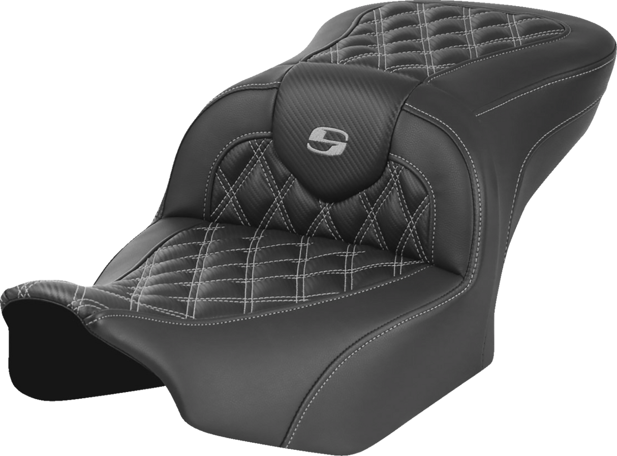 SADDLEMEN RoadSofa* Seat - without Backrest - Carbon Fiber - Lattice Stitch - Gray Stitch - FLTR/FLHX '23-'24 823-07-20602