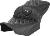 SADDLEMEN RoadSofa* Seat - without Backrest - Carbon Fiber - Lattice Stitch - Gray Stitch - FLTR/FLHX '23-'24 823-07-20602