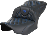 SADDLEMEN RoadSofa* Seat - without Backrest - Carbon Fiber - Lattice Stitch - Blue Stitch - FLTR/FLHX '23-'24 823-07-20601