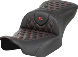 SADDLEMEN RoadSofa* Seat - without Backrest - Carbon Fiber - Lattice Stitch - Red Stitch - FLTR/FLHX '23-'24 823-07-20604