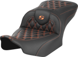 SADDLEMEN RoadSofa* Seat - without Backrest - Carbon Fiber - Orange Stitch - FL/FX '23-'24 823-07-20603