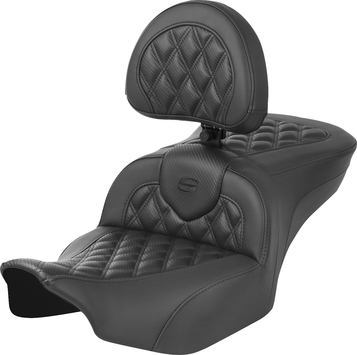 SADDLEMEN RoadSofa* Seat - with Backrest - Carbon Fiber - Lattice Stitch - FLTR/FLHX '23-'24 823-07-206B0