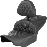 SADDLEMEN RoadSofa* Seat - with Backrest - Carbon Fiber - Lattice Stitch - Gray Stitch - FLTR/FLHX '23-'24 823-07-206B2