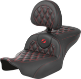 SADDLEMEN RoadSofa* Seat - with Backrest - Carbon Fiber - Lattice Stitch - Red Stitch - FLTR/FLHX '23-'24 823-07-206B4