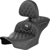 SADDLEMEN RoadSofa* Seat - with Backrest - Carbon Fiber - Lattice Stitch - White Stitch - FLTR/FLHX '23-'24 823-07-206B6