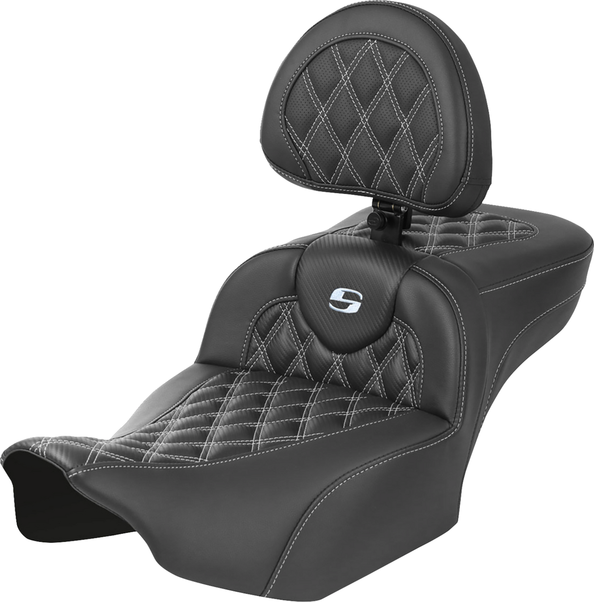 SADDLEMEN Roadsofa* Extended Reach Seat - with Backrest - Lattice Stitch - Silver Stitch - FLTR/FLHX '23-'24 823-07-207B5