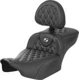 SADDLEMEN Roadsofa* Extended Reach Seat - with Backrest - Lattice Stitch - Silver Stitch - FLTR/FLHX '23-'24 823-07-207B5