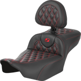 SADDLEMEN Roadsofa* Extended Reach Seat - with Backrest - Lattice Stitch - Red Stitch - FLTR/FLHX '23-'24 823-07-207B4