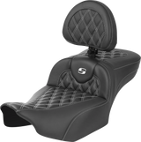 SADDLEMEN Roadsofa* Extended Reach Seat - with Backrest - Lattice Stitch - White Stitch - FLTR/FLHX '23-'24 823-07-207B6