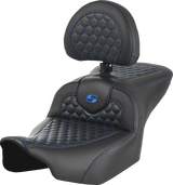 SADDLEMEN Roadsofa* Seat - with Backrest - Honeycomb - Blue Stitch - FLTR/FLHX '23-'24 823-07-189B1