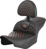 SADDLEMEN Roadsofa* Seat - with Backrest - Honeycomb - Orange Stitch - FLTR/FLHX '23-'24 823-07-189B3