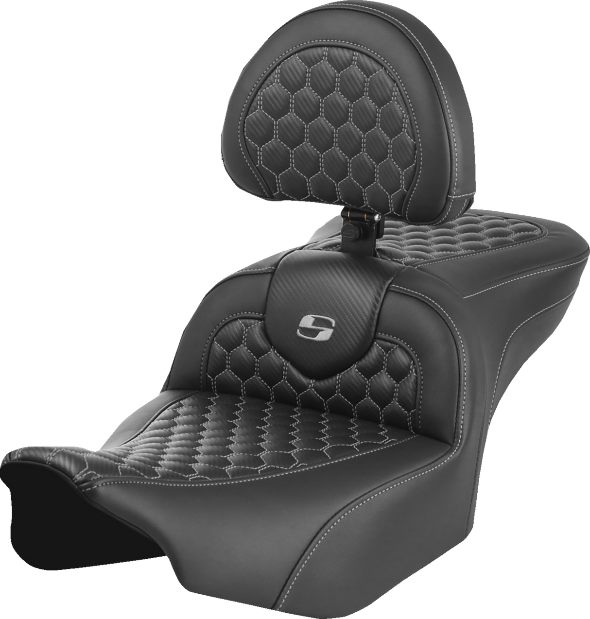 SADDLEMEN Roadsofa* Seat - with Backrest - Honeycomb - Gray Stitch - FLTR/FLHX '23-'24 823-07-189B2