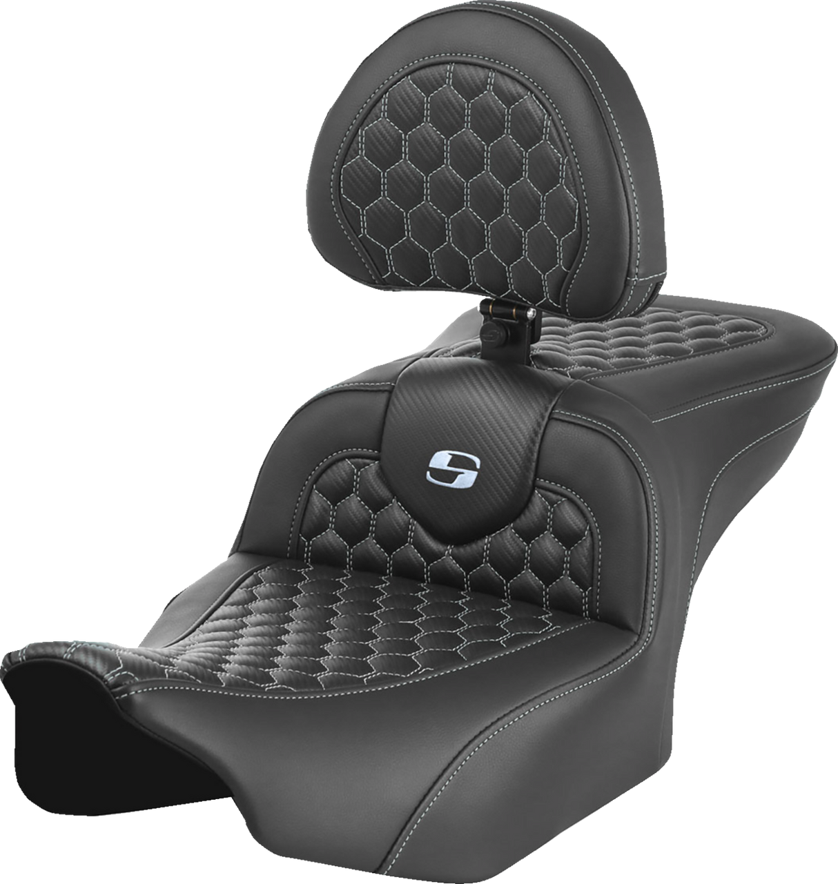 SADDLEMEN Roadsofa* Seat - with Backrest - Honeycomb - Silver Stitch - FLTR/FLHX '23-'24 823-07-189B5
