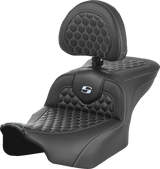 SADDLEMEN Roadsofa* Seat - with Backrest - Honeycomb - Silver Stitch - FLTR/FLHX '23-'24 823-07-189B5