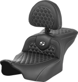 SADDLEMEN Roadsofa* Seat - with Backrest - Honeycomb - White Stitch - FLTR/FLHX '23-'24 823-07-189B6