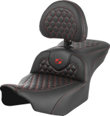 SADDLEMEN Roadsofa* Seat - with Backrest - Honeycomb - Red Stitch - FLTR/FLHX '23-'24 823-07-189B4