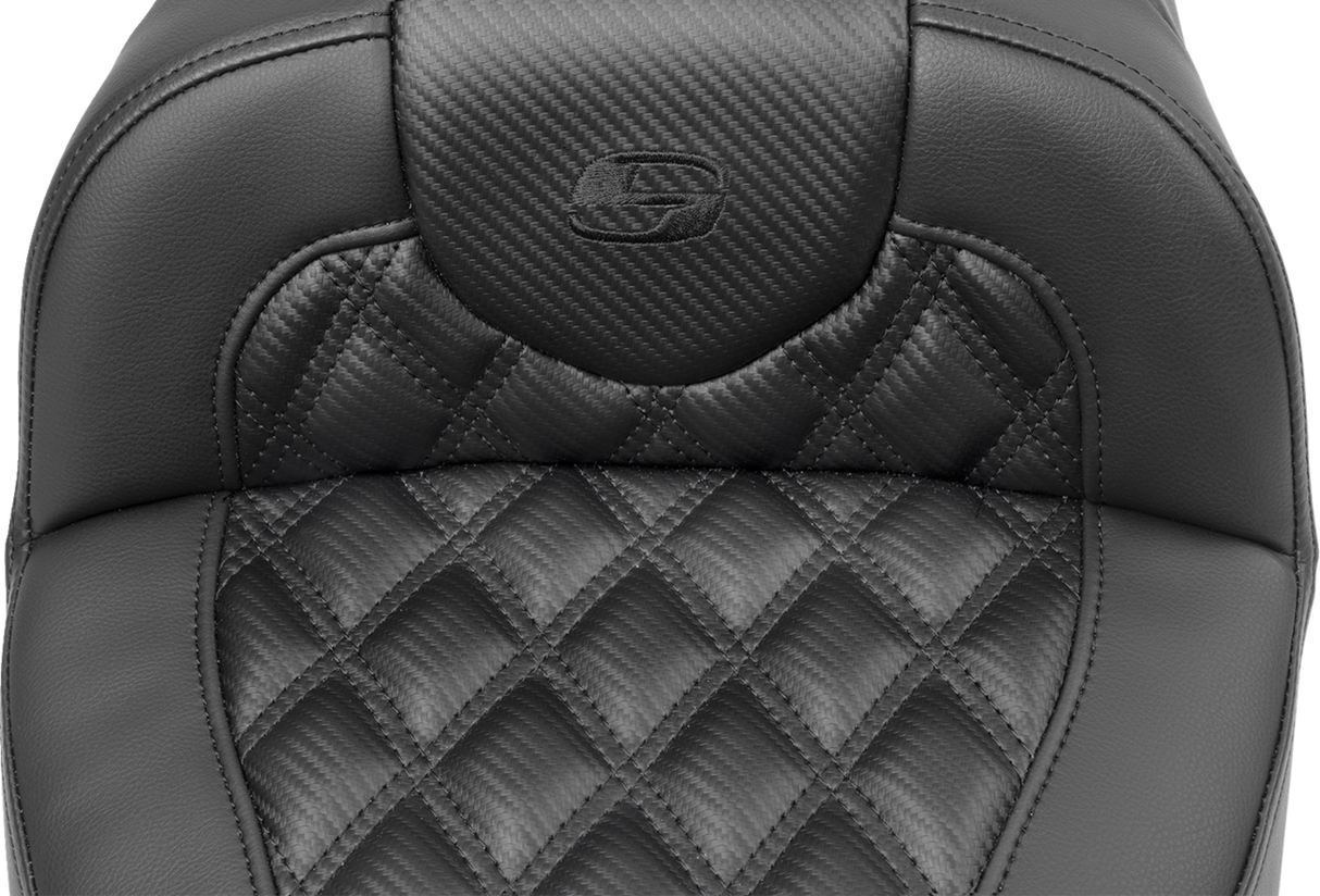 SADDLEMEN Roadsofa* Extended Reach Seat - without Backrest - Carbon Fiber - Lattice Stitch - FLTR/FLHX '23-'24 823-07-20700