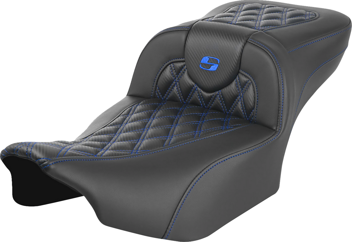 SADDLEMEN Roadsofa* Extended Reach Seat - without Backrest - Lattice Stitch - Blue Stitch - FLTR/FLHX '23-'24 823-07-20701