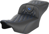 SADDLEMEN Roadsofa* Extended Reach Seat - without Backrest - Lattice Stitch - Blue Stitch - FLTR/FLHX '23-'24 823-07-20701
