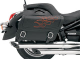Saddlemen Flame Orange Large Motorcycle Saddlebags | Dual Leather Straps, Lockable Buckles & Removable Yoke