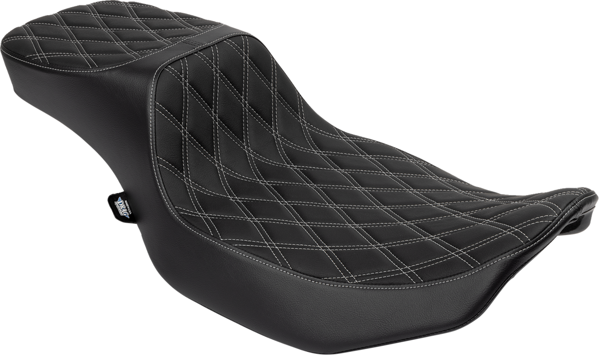 DRAG SPECIALTIES Predator III 2-Up Seat - Extended Reach - Vinyl - Silver Double Diamond Stitch - FLHX/FLTR '23-'24 4691C
