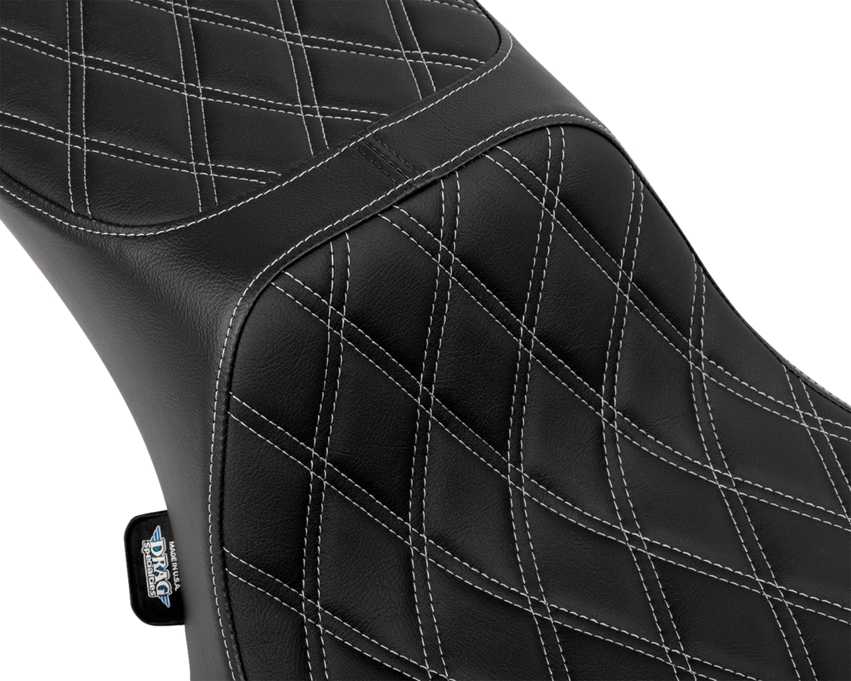 DRAG SPECIALTIES Predator III 2-Up Seat - Extended Reach - Vinyl - Silver Double Diamond Stitch - FLHX/FLTR '23-'24 4691C