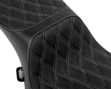 DRAG SPECIALTIES Predator III 2-Up Seat - Extended Reach - Vinyl - Silver Double Diamond Stitch - FLHX/FLTR '23-'24 4691C