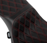 DRAG SPECIALTIES Predator III 2-Up Seat - Extended Reach - Vinyl - Red Double Diamond Stitch - FLHX/FLTR '23-'24 4691D